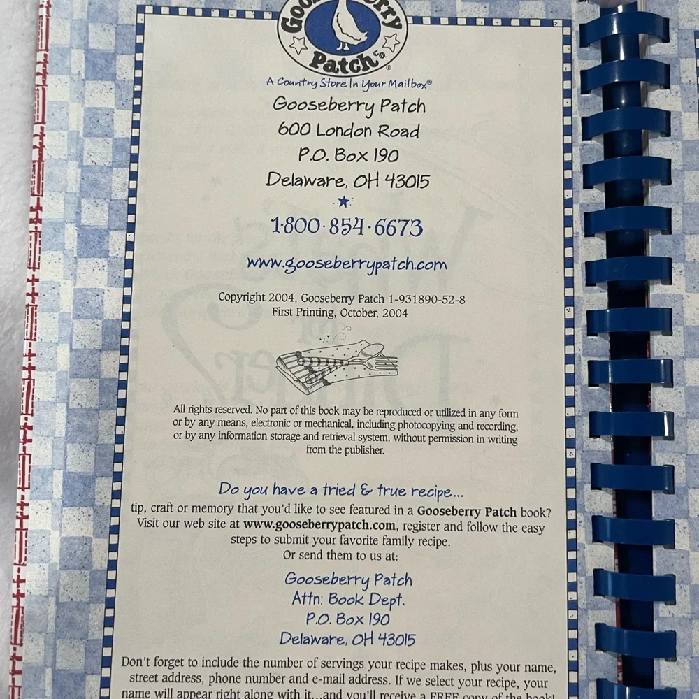 Goose berry patch What's for Dinner? Cookbook - Red & Blue     vintage